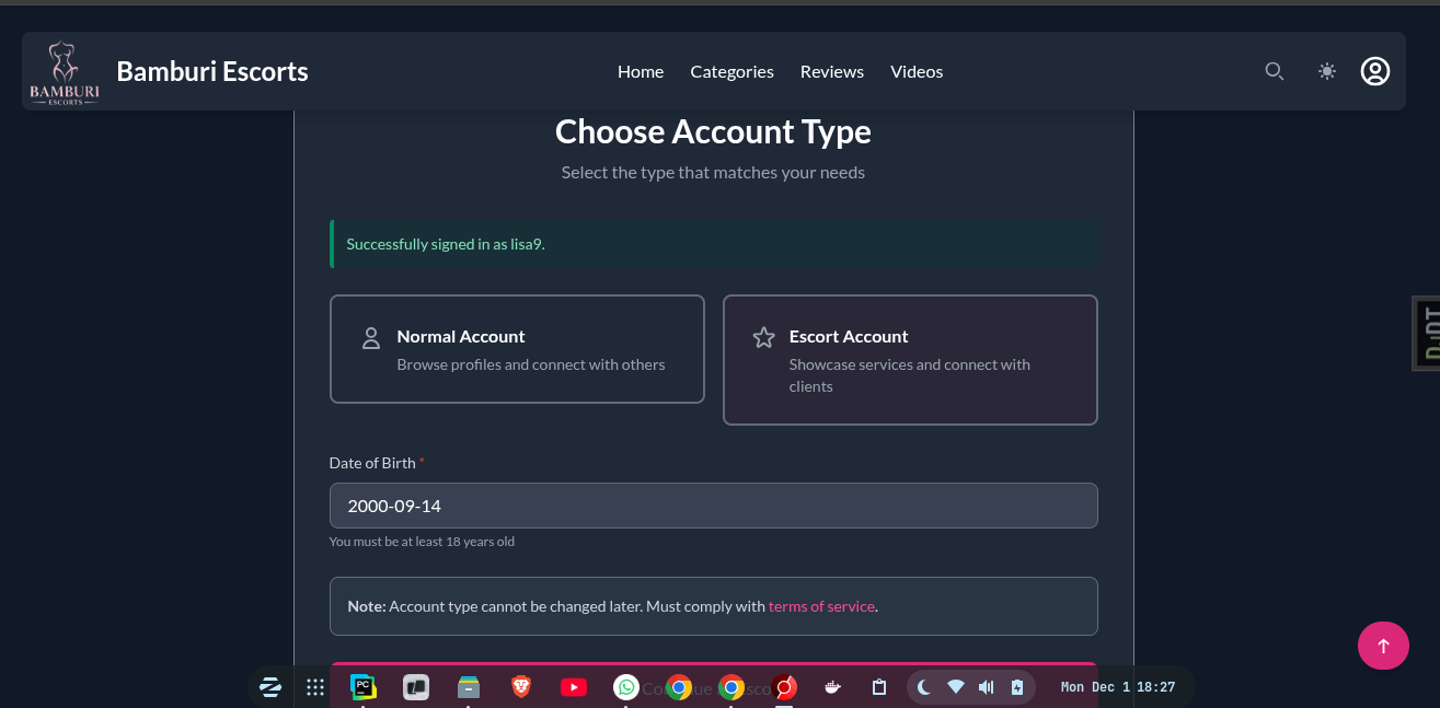 Choose Account Type